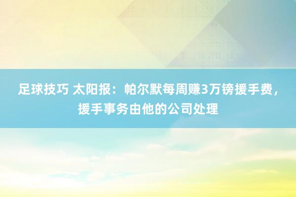 足球技巧 太阳报：帕尔默每周赚3万镑援手费，援手事务由他的公司处理