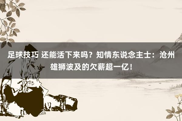 足球技巧 还能活下来吗？知情东说念主士：沧州雄狮波及的欠薪超一亿！