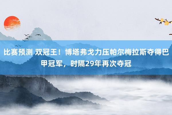 比赛预测 双冠王！博塔弗戈力压帕尔梅拉斯夺得巴甲冠军，时隔29年再次夺冠